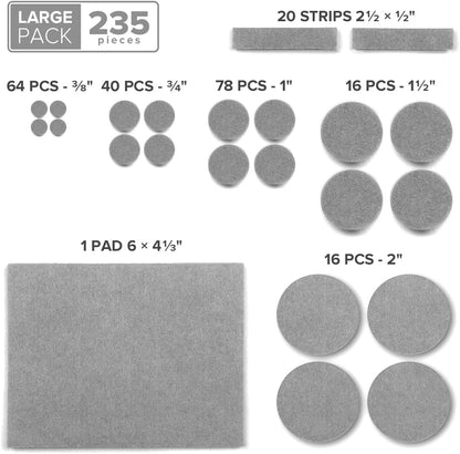 235 pcs Grey Felt Furniture Pads X-Protector! Huge Quantity of Furniture Pads for Hardwood Floors with Many Big Sizes – Your Ideal Wood Floor Protectors for Furniture. Protect Any Type of Hard Floor!