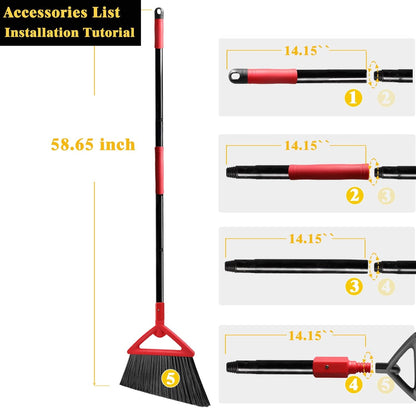 Heavy Duty Broom of Outdoor and Indoor, 4 Packs Upgraded Commercial Angle Brooms, Perfect Red Broom of House,Kitchen, Garage, Courtyard, Concrete