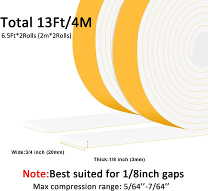 Closed Cell Weather Stripping for Various Door Seal and Window Insulation, Foam Strips Self Adhesive, SoundProof Weatherproof AC Seal, Shock-Absorbing, Winterizing (3/4 in x 1/8 in x 13Ft)