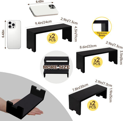 Display Wood Risers Wooden Stand 3 Tier Black Wood Racks Decorative Rectangular, 2 Set 6 Piece Cupcake Stands Cologne Perfume Organizer Dessert Showcase(Black)