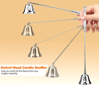 GOSGOONE Candle Snuffer, Elegant Candle Extinguisher with Long Handle, Hinged Candlesnuffers Wick Snuffer Candle Accessory for Putting Out Candle Flame Safely, Candle Stopper with Storage Bag (Silver)