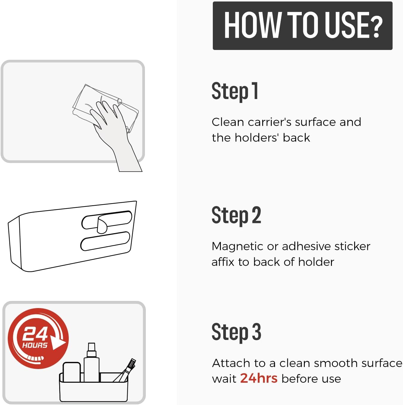 loukin Magnetic and Adhesive Marker Holder, Dry Erase Accessory Tray, Magnetic Storage Organizer for Whiteboard, Glass or Refrigerators (Black)