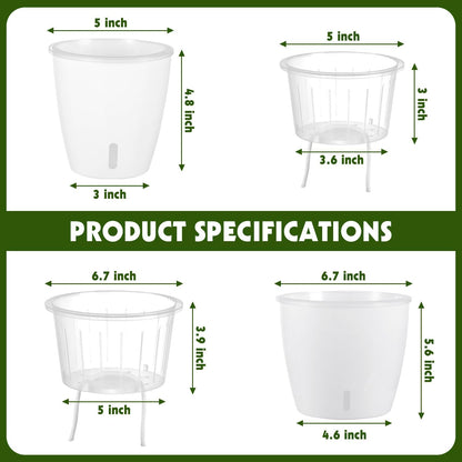 Self Watering Pots for Indoor Plants, 12-Pack 5'' Self Watering Planter with Drainage Holes, Small African Violet Pots with Water Level Indicator, Clear Wick Pot, White/Black