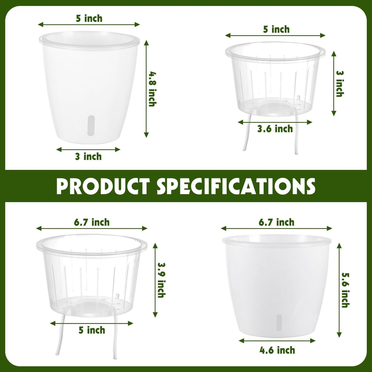 Self-Watering Pots for Indoor Plants, 12-Pack 5'' Self Watering Planter with Drainage Holes, Small African Violet Pots with Water Indicator, Clear Wick Pot, White