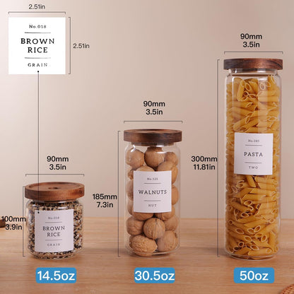 5 Set Glass Pantry Storage Jars with Acacia Airtight Lid - Thicken Glass Kitchen Canisters with 132 Pantry Labels - Clear Glass Food Storage Containers with Wood Lid for Tea,Sugar,Candy,Cookie,Pasta