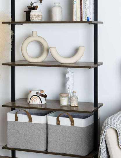 StorageWorks Storage Bins, Fabric Storage Bins for Shelves, Large Storage Baskets with Metal Frame, Closet Baskets and Bins with Handles, Gray and White, 2-Pack