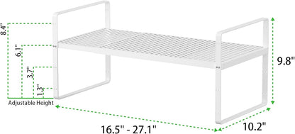 Expandable Cabinet Storage Shelf Stackable Organizer Rack for Kitchen Bathroom Pantry Spice Cupboard Coffee Countertop Home Office Desk Heavy Duty Nonslip White Large 2 Packs