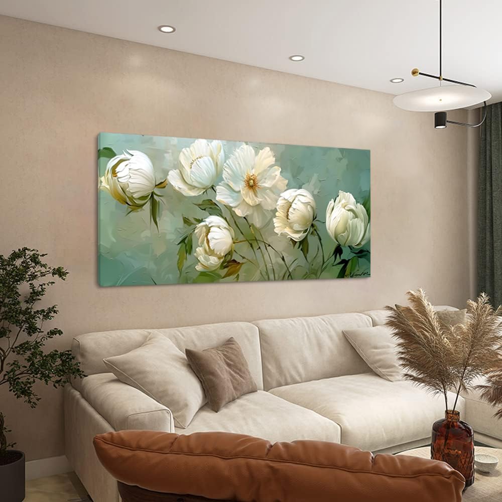 LASMOND Blooming White Flowers Plants Wall Art Decor Artwork for Bedroom (30x60 Inches)
