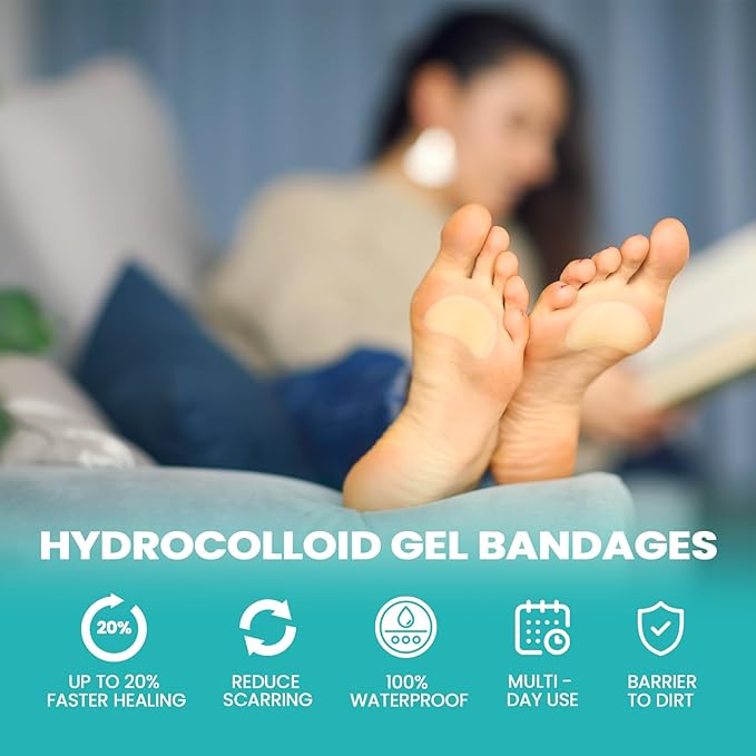 Blister Pads - 28 ct Water Resistant Hydrocolloid Bandages for Foot, Toe, Heel - Gel Blister Cushions for Prevention & Recovery, Spot Pack