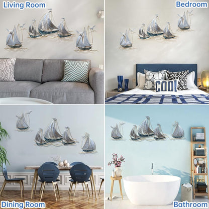 AIYIOUWE Metal Sailboat Wall Art, 3D Nautical Ship Large Metal Wall Art Decor, Coastal Boat Wall Hanging Sculptures Beach Artwork for Living Room Outdoor Bedroom