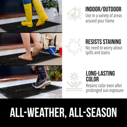 GORILLA GRIP 100% Waterproof All-Season WeatherMax Doormat, 47x35, US Designed Natural Rubber, Stain and Fade Resistant, Low Profile Indoor Outdoor Door Mats, Easy Clean Patio Mat, Black Welcome