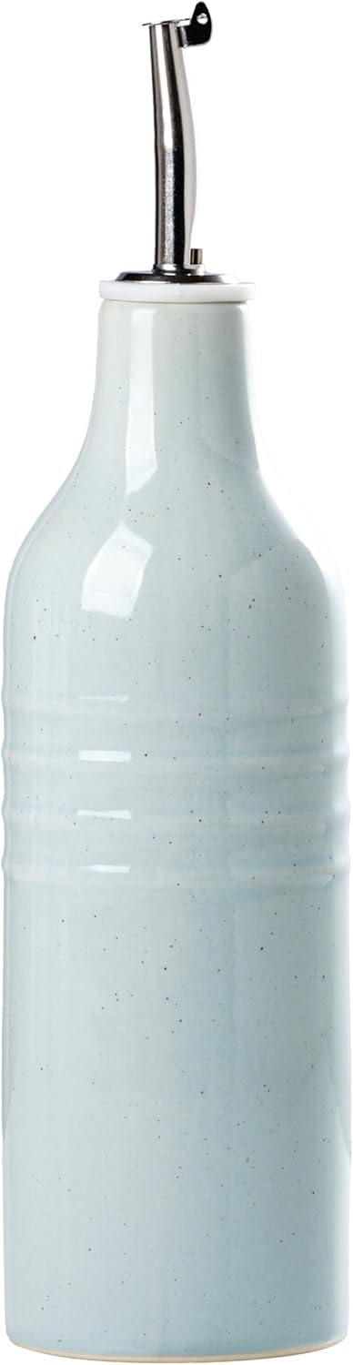 famiware Jupiter 16oz Ceramic Olive Oil Dispenser Bottle, 1 Piece Oil Dispenser for Kitchen with Stainless Steel Pourers, Suitable for Storage Vinegar, Soy Sauce, Coffee Syrup, Light Blue