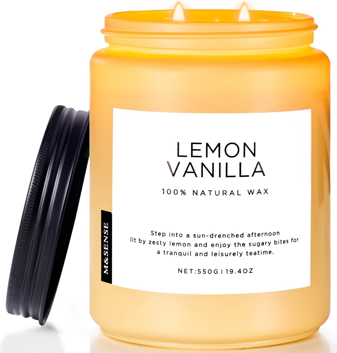 M&SENSE Candles Lemon Vanilla Scented, 19.4oz 110 Hours Long Lasting for Home 2 Wick Natural Soy Wax Non Toxic Candles in Glass Jar, Stress Relief Gifts for Women and Men