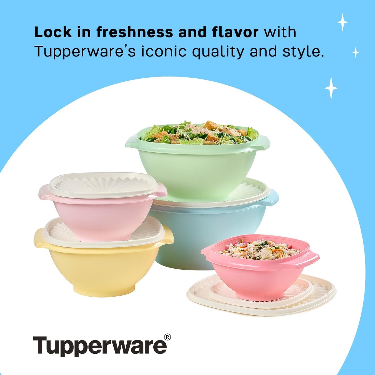 Tupperware Heritage Collection, 10 Piece Food Storage Container Set in Vintage Colors, Dishwasher Safe and BPA Free (5 Bowls, 5 Lids)