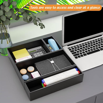 Black Bamboo Drawer Organizer - Silverware&Utensil Holder Organizer for Kitchen Drawers, Multi-Use Drawer Dividers Boxes for Bathroom Counter，Cabinet, Garage, Office Desk, Makeup, Jewelry (9"6"2.5")