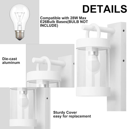 2 Pack Outdoor Wall Lantern with Dusk to Dawn Photocell Sensor,White Exterior Porch Light Fixture Wall Mount Lamp for House Garage Patio