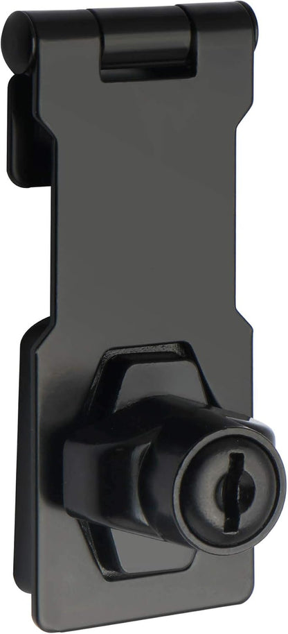 Alise Keyed Hasp Lock,3 Inch Safety Packlock Clasp Hasp Lock Latch with Lock, Black Door Hinge Lock with Keys Keyed Locking Hasp for Cabinets Closets Doors