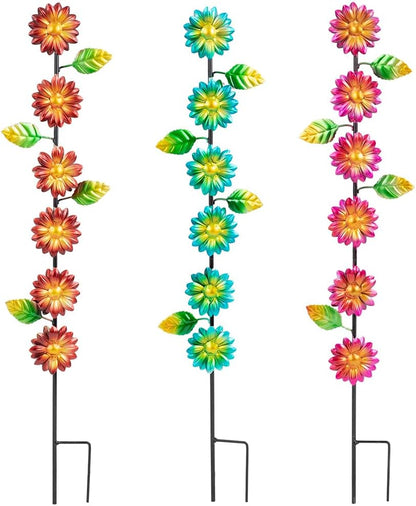 3Pack Flowers Decorative Garden Stakes,Spring Outdoor Metal Flowers Decorations,Metal Yard Art for Outside Patio Porch Decor（22.6 * 5.1IN）