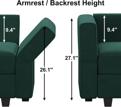 Belffin Modular Sectional Sofa with Storage Seat Oversized U Shaped Couch with Reversible Chaise Velvet Sofa Set with Ottoman Green