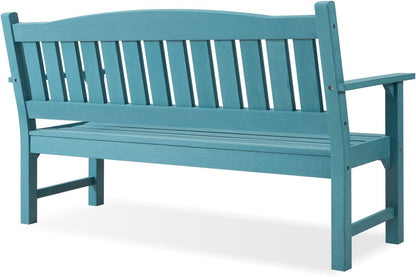 Psilvam 3-Person Outdoor Memorial Bench, All-Weather Poly Lumber Garden Bench, Rot-Resistant Outdoor Patio Bench for Park,Porch,and Church(Blue)