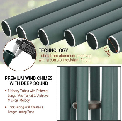 Wind Chimes Outdoor Large Deep Tone, 44 Inches Sympathy Wind Chimes Tuned Soothing Melody, Memorial Wind-Chime with 6 Heavy Tubes for Outside Decoration, Garden/Yard. Green