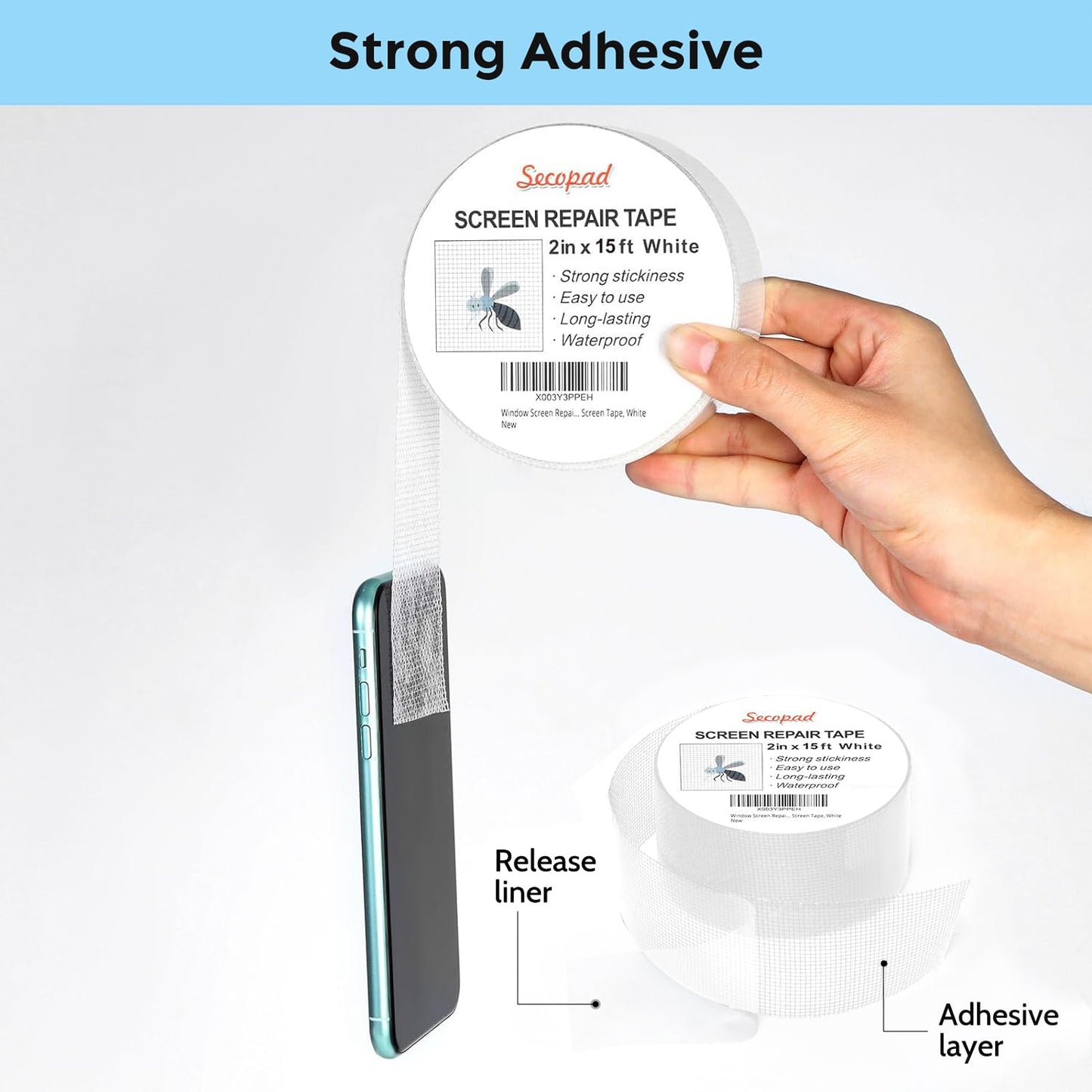 White Window Screen Repair Tape, 2 in X 15 FT (360IN) Screen Repair Kit for Windows or Doors, Strong Adhesive Screen Patch Fiberglass Screen Tape Mesh Repair