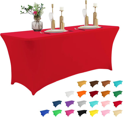 IVAPUPU 6FT Table Cloth for Rectangular Fitted Events Stretch Red Table Covers Washable Cover Spandex Tablecloth Protector for Party, Wedding, Cocktail, Banquet, Festival