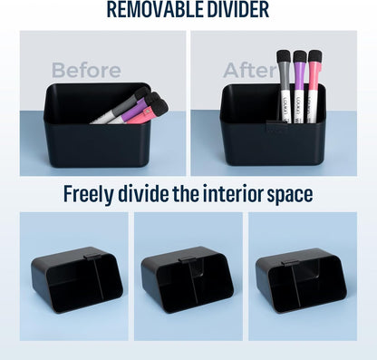loukin Magnetic & Adhesive Dry Erase Marker Holder with Diver, 1 Small + 1 Mini, Magnetic Storage Organizer for Whiteboard or Refrigerators (Black)