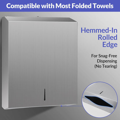 Paper Towel Dispenser Wall Mount, Brushed Stainless Steel Commercial Paper Towel Holder with Lock, Large Capacity 400 C Fold/525 Multifold Towels