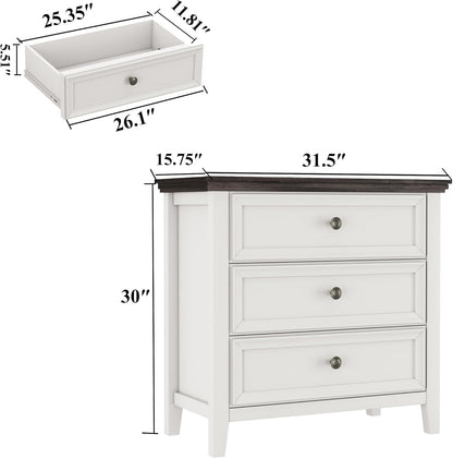 BLANKSPACE Dresser for Bedroom, 3 Drawer Dresser, Modern 3 Chest of Drawers, Farmhouse Storage Cabinet with 3 Drawers for Home Office, Dining Room, Antique White