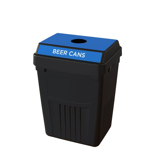 Flex E Bin FX50A-BK1-BC-BE, Made from Recycled Plastic. Indoor and Outdoor Sturdy Beer Can Receptacle | Includes Handles and Clear Signage Vented Design for Bag Removal - 50 Gallons, Black