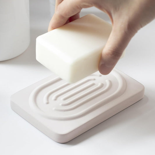 Diatomite Soap Dish for Kitchen Organizer, Quick Dry Sink Caddy Holder for Sponge, Brush, Toothbrush - Fast Absorbing Stone Tray (Beige, 4.8" x 3.1")