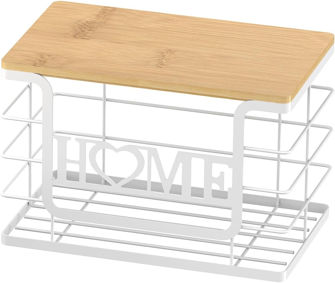 Trash Bag Holder, Thipoten Trash Bags Dispenser with Bamboo Top, Suitable for Garbage Bags Purchased Online or Supermarket, Perfect Storage Organizers for Cabinet, Under Sink (White, Extra Large)