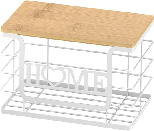 Trash Bag Holder, Thipoten Trash Bags Dispenser with Bamboo Top, Suitable for Garbage Bags Purchased Online or Supermarket, Perfect Storage Organizers for Cabinet, Under Sink (White, Extra Large)