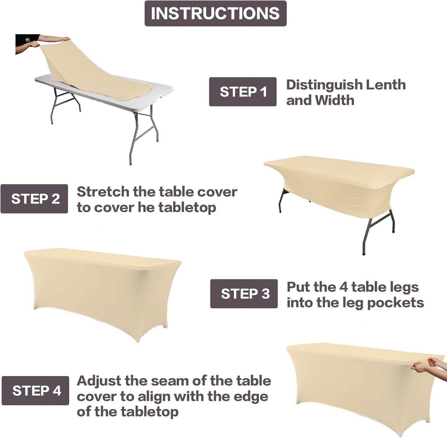 IVAPUPU 4FT Table Cloth for Rectangular Fitted Events Stretch Champagne Table Covers Washable Cover Spandex Tablecloth Protector for Party, Wedding, Cocktail, Banquet, Festival