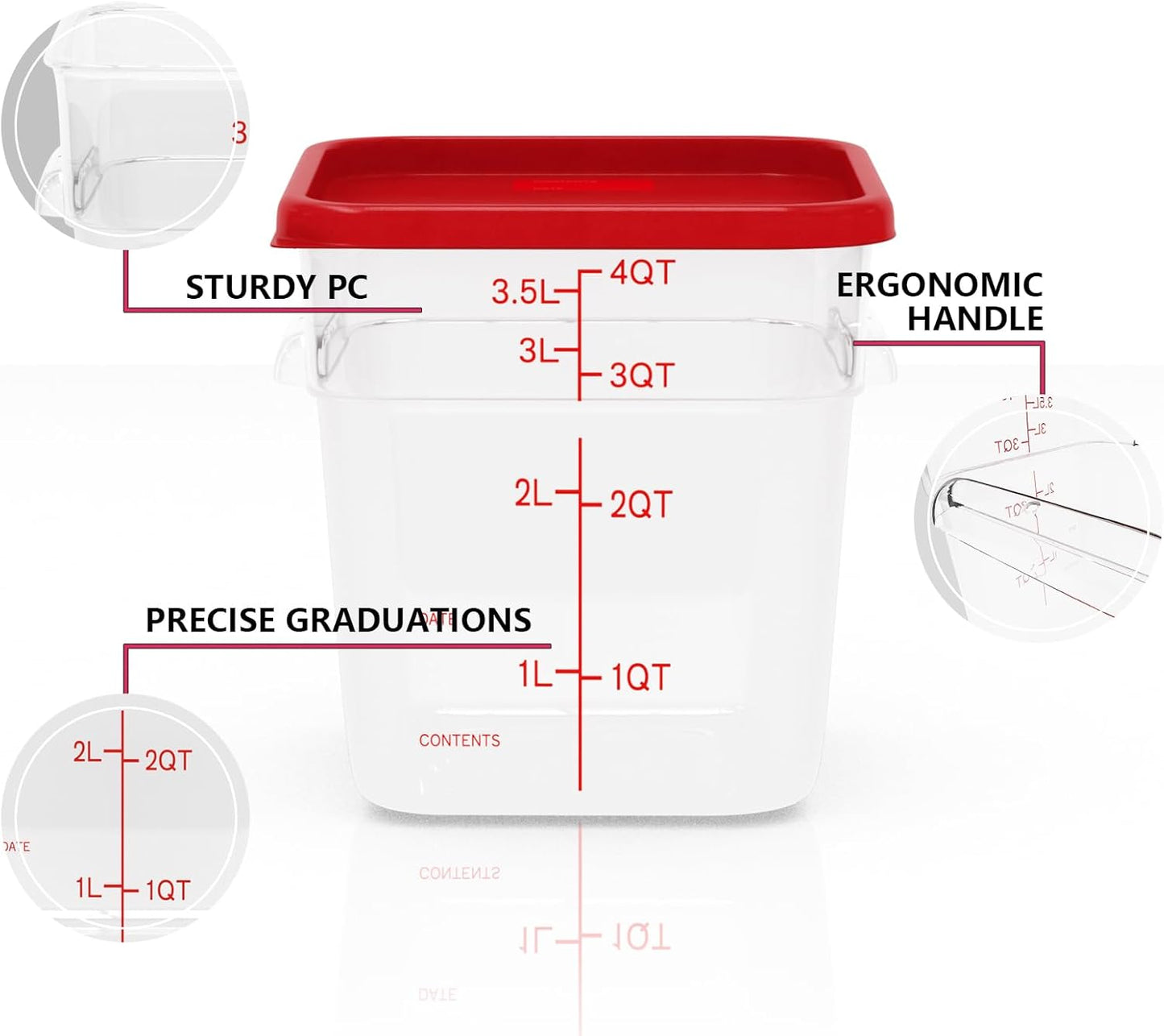 4 Pack 4 Quart Square Clear Food Storage Containers with Lids Cereal Containers Storage Airtight Food Storage Containers for Restaurant Kitchen Home