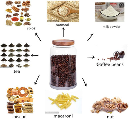 Large Glass Food Canisters, 93 FL OZ(2750ml) Kitchen Serving Stoarge Container with Airtight Wooden Lids, Cereal Dispenser Jars for Spaghetti Pasta, Powder, Spice, Tea, Coffee(8.8inch high)