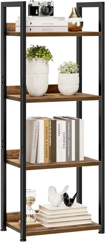 NUMENN Narrow Bookshelf, 4 Tier Bookshelves, Home Office Bookcase Shelf Storage Organizer, Free Standing Storage Shelving Unit for Bedroom, Living Room and Home Office, Vintage