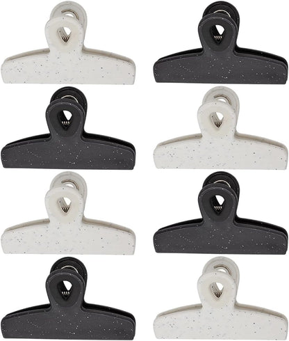 COOK WITH COLOR Bag Clips - Heavy Duty Chip Clip and Refrigerator Magnet Clips for Food Storage with Air Tight Seal Grip, Black and White, Pack of 8 Large Clips