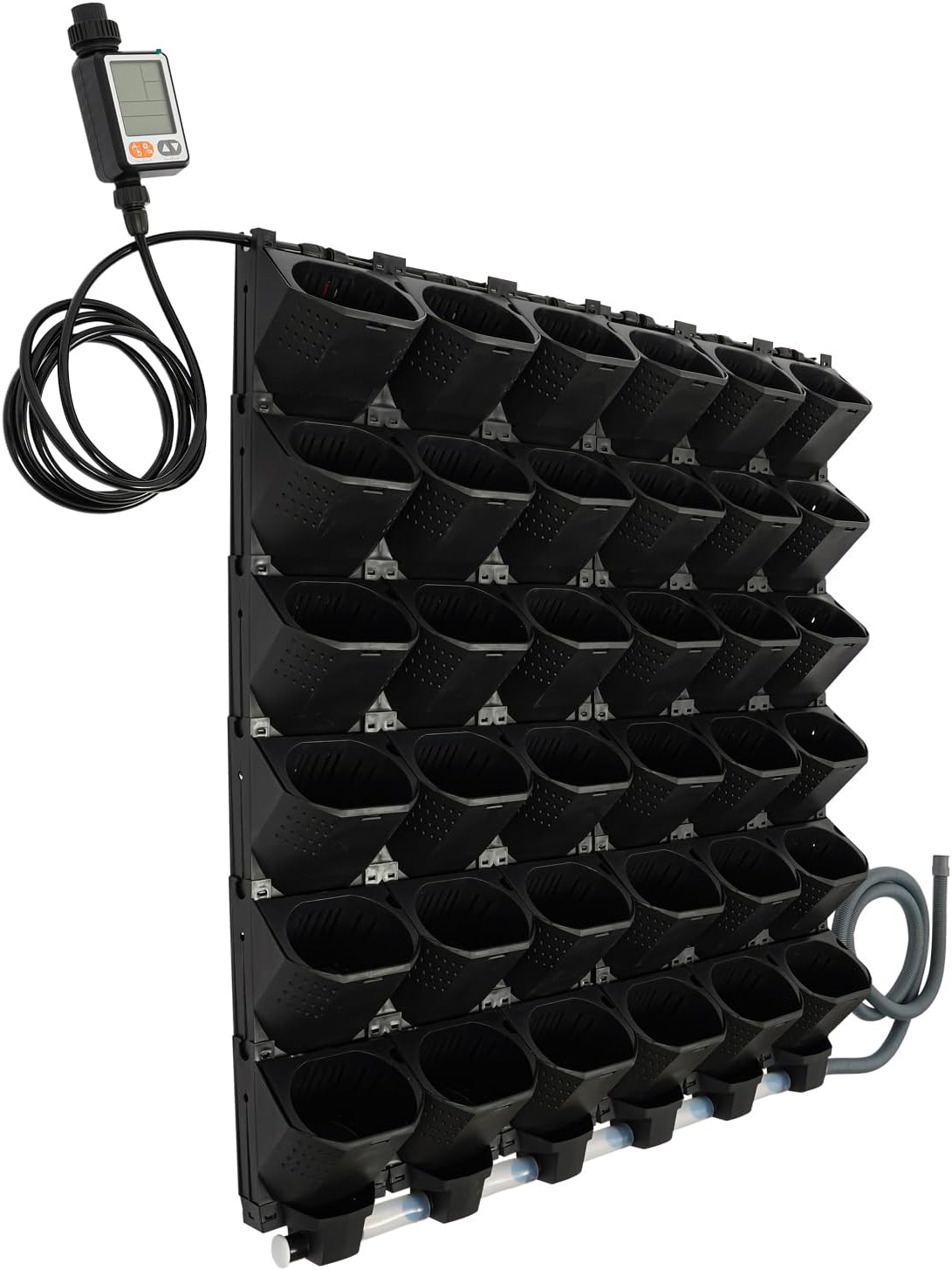 36 Pockets Hanging Planter Bags, Vertical Wall Mounted Plant Planting Grow Bags, Stackable Wall Planter with Timer, Self Watering Hanging Planters for Outdoor Indoor Garden-Black