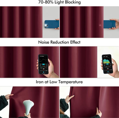 MIULEE Wine Red Back Tab Blackout Curtains 102 Inch Long 2 Panels Set for Bedroom, Rod Pocket/Pinch Pleated Thermal Insulated Living Room Darkening Light Blocking Floor to Ceiling Drapes
