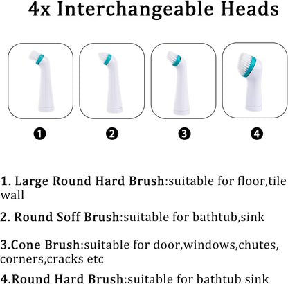 Electric Cleaning Brush with 4 in 1 Multiple Brush Heads, Indoor Household Cordless Motorized Brush for Bathroom Toilet Kitchen Tile Crevice