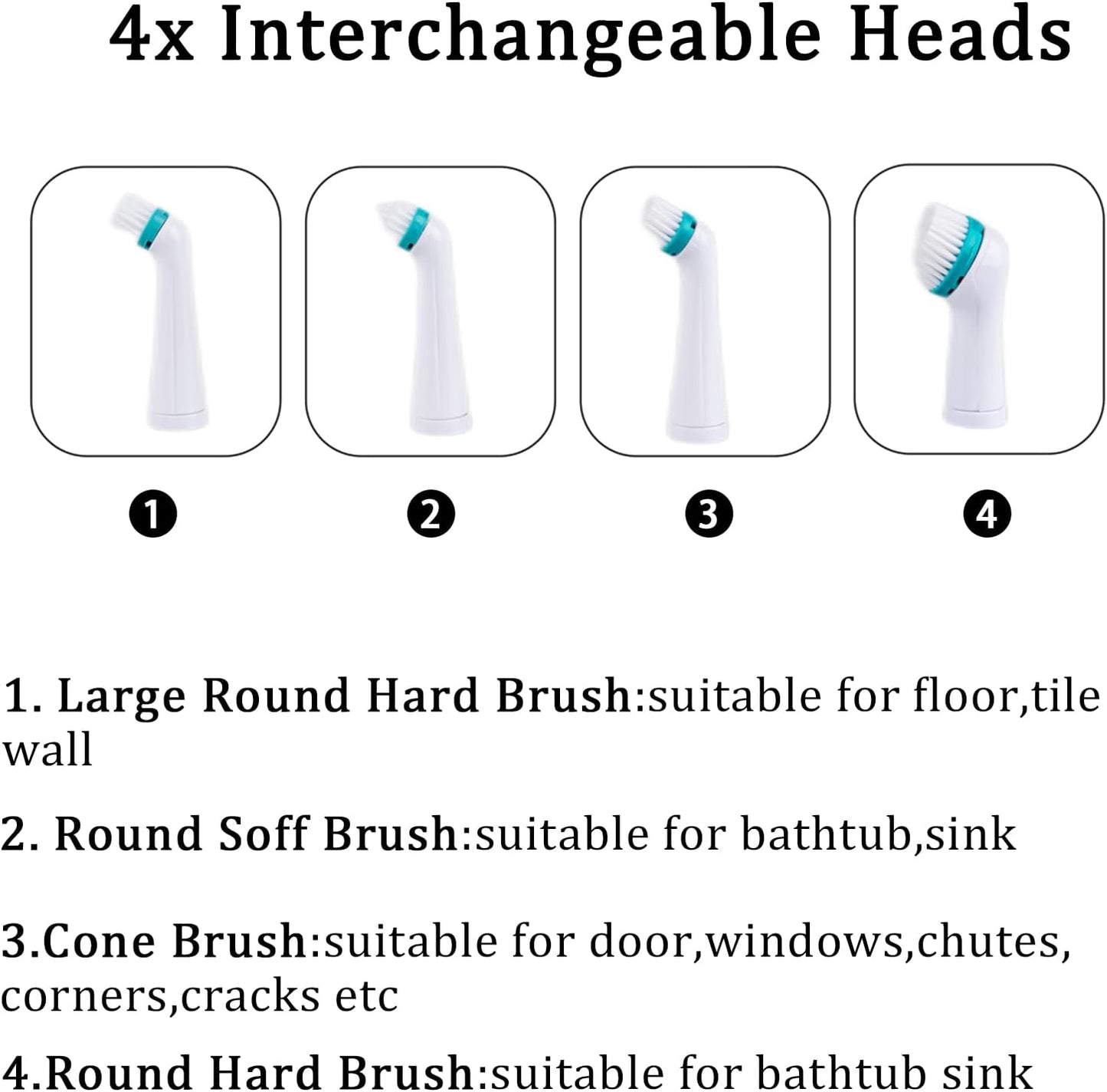 Electric Cleaning Brush with 4 in 1 Multiple Brush Heads,Indoor Household Cordless Motorized Brush for Bathroom Toilet Kitchen Tile Crevice