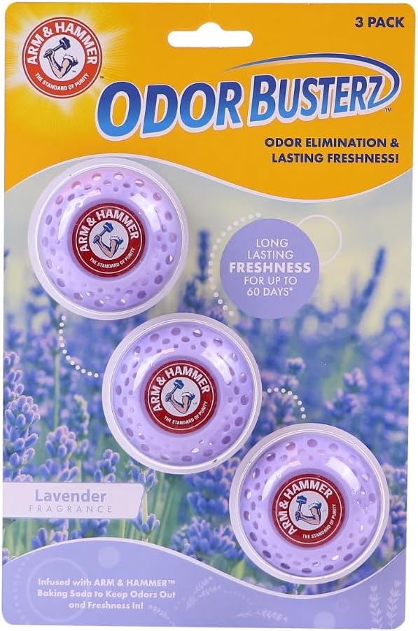 Arm & Hammer Odor Busterz Deodorizing Balls - Air Freshener and Odor Eliminator - Long-Lasting Freshness for Home, Bathroom, Closet, Gym Bags, Sports Gear and More - 3-Count, Calming Lavender Scent
