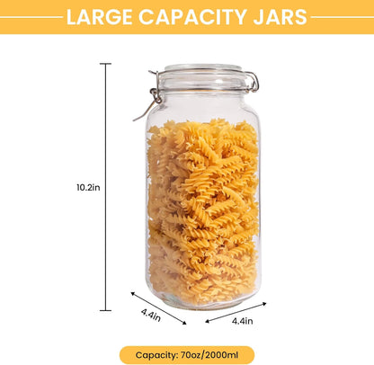 Glass Jars with Airtight Lid, Large Glass Food Storage Jars, 3 Pack Wide Mouth Airtight Glass Jars ffor Flour, Cereal, Coffee, Pasta and Canning(70OZ)