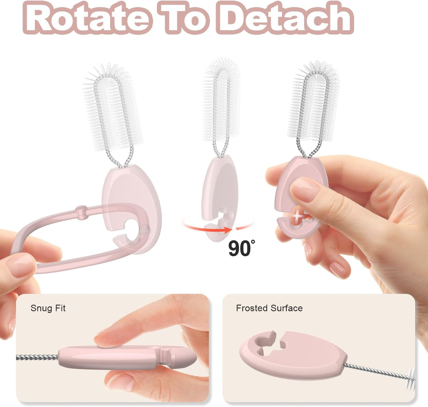 YOTIME Standing Straw Cleaner Brush Set, 4in1 Reusable Straw Brushes with Holder Ring, for Wide and Narrow Straws, Tumblers, Water Bottles and Cups, Pink