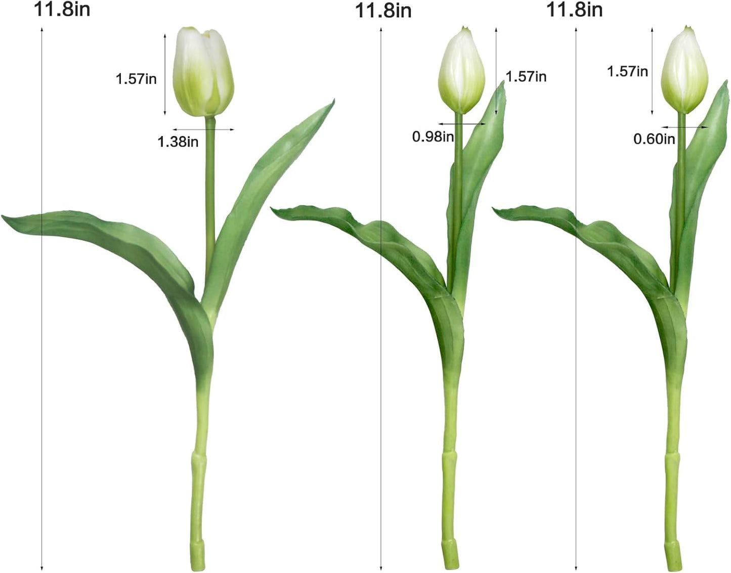 15pcs Artificial Tulips Flowers, Fake Tulips Real Touch, Faux Latex Bouquets, for Party Wedding Home Room Decoration (White)