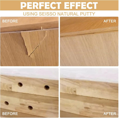 SEISSO Wood Filler, Natural Wood Putty for Trim, Wood Filler Paintable, Stainable, Water-Based Wood Putty Filler Outdoor, Wood Repair Kit - Restore Wooden Table, Cabinet, Floors, Door