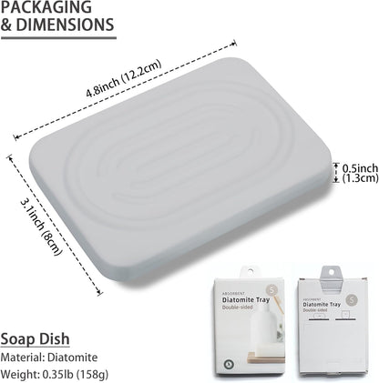 Diatomite Soap Dish for Kitchen Organizer, Quick Dry Sink Caddy Holder for Sponge, Brush, Toothbrush - Fast Absorbing Stone Tray (Light Grey, 4.8" x 3.1")