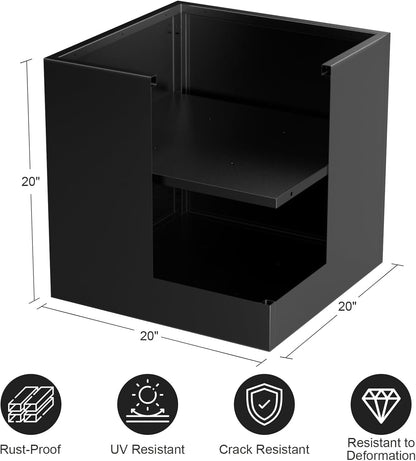 Tall Metal Cube Planter for Outdoor Plants 20" L x 20" W x 20" H, Heavy Duty Steel Rectangular Planter Box with Removable Insert Shelf, Modern Décor for Outside, Indoor, Garden (Black)